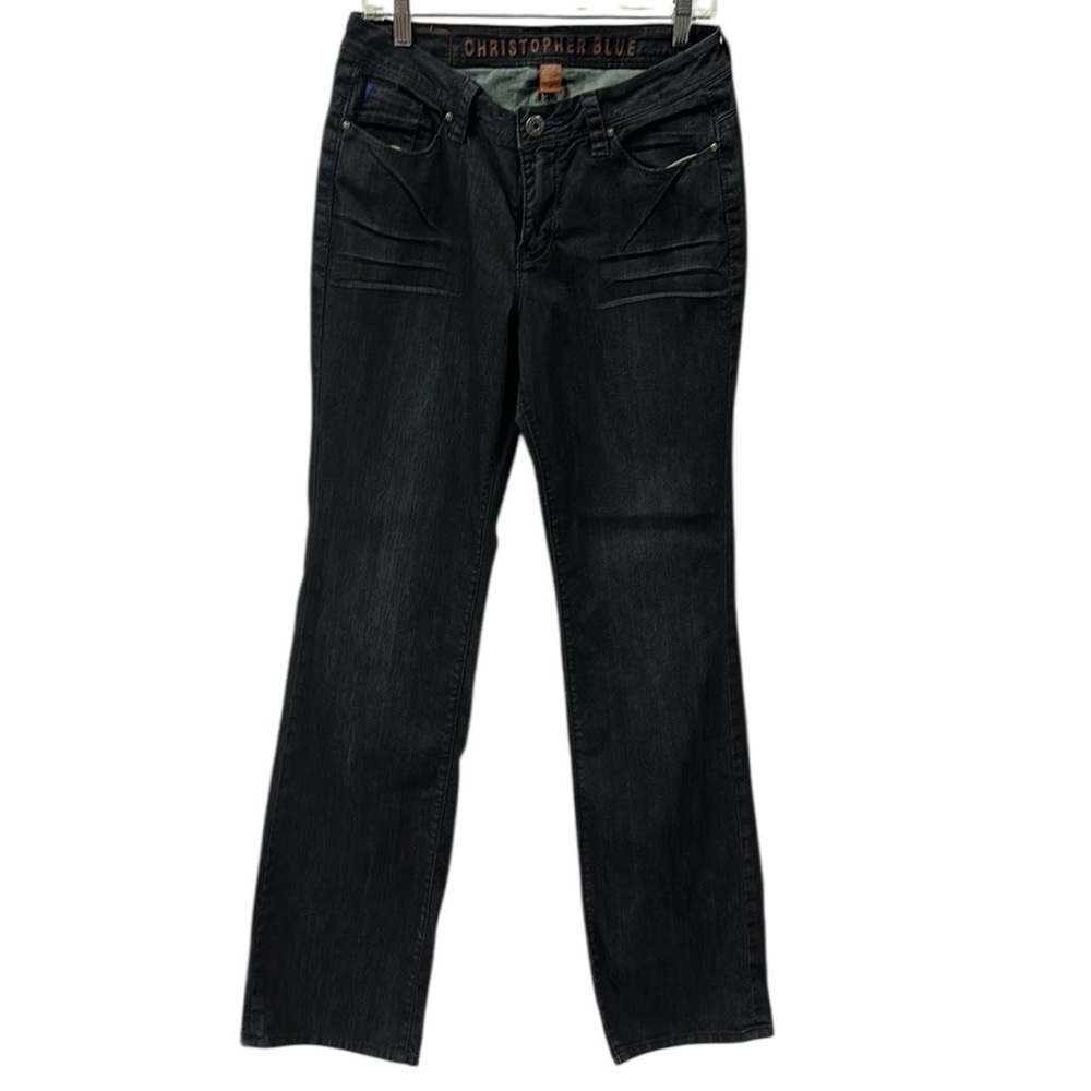 Christopher Blue Straight Leg Stretch Denim Button Flap Pocket Jeans Womens 10